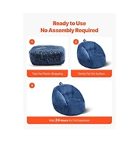 Slickblue 3 Foot Memory Foam Bean Bag Chair with Soft Teddy Velvet Cover