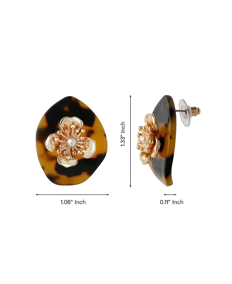 Jessica Simpson Leopard Acrylic Flower Stud Earrings, Gold-Tone Flower Earrings for Women