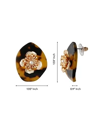 Jessica Simpson Leopard Acrylic Flower Stud Earrings, Gold-Tone Flower Earrings for Women