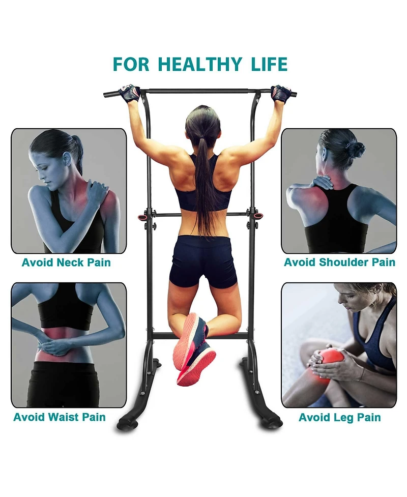 Sevorley Power Tower with Detachable Bench, Adjustable Pull Up Dip Station, Foldable Home Gym Strength Training Equipment