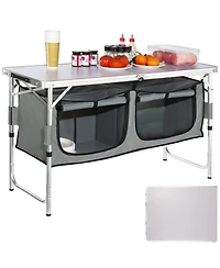 Hongge Quick Setup Folding Camping Kitchen Table 47.2 x 18.5 in with 3 Adjustable Heights and Carry Bag