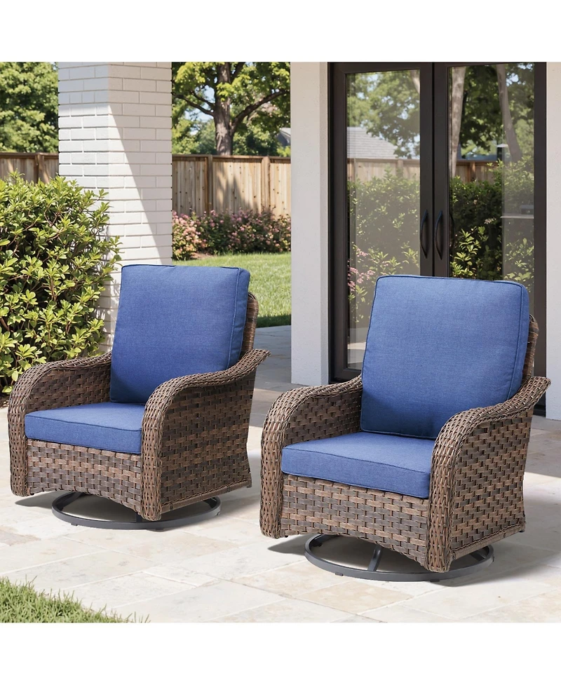 Pocassy 2 Pieces Outdoor Swivel Rocker Chair Set of 2, 360 Degree Rattan Wicker Swivel Chairs Patio Bistro Set