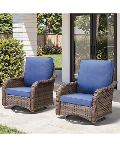 Pocassy 2 Pieces Outdoor Swivel Rocker Chair Set of 2, 360 Degree Rattan Wicker Swivel Chairs Patio Bistro Set