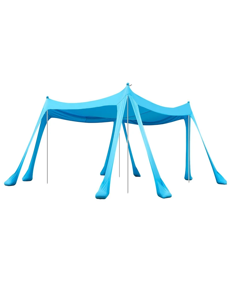 Hongge Family Beach Sun Shelter 10 x 10 feet Lycra Canopy 6.6 feet Tall with Sandbags Stability Poles and Shovels