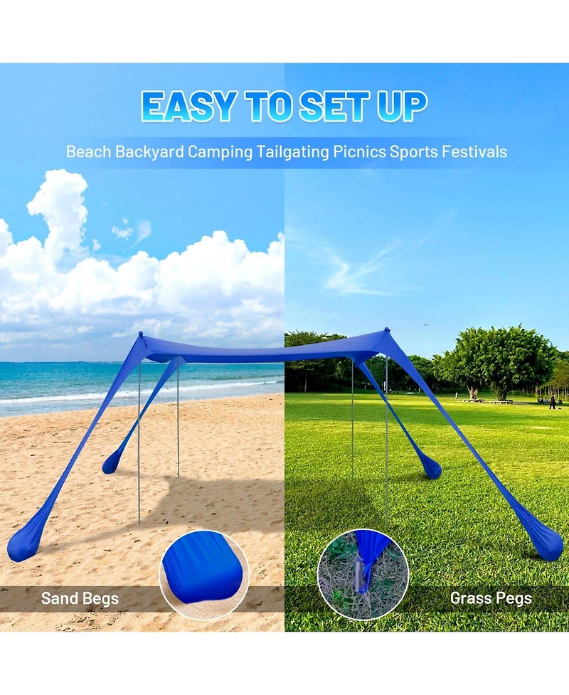 Aofar Beach Tent Sun Shade Pop Up Shelter 4 Poles Carry Bag Outdoor Camping Fishing Yard