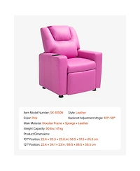 Sugift Kids Reclining Chair with Cup Holder 101degree(s) to 121degree(s) Adjustable Backrest Pu Leather 90 lbs Load