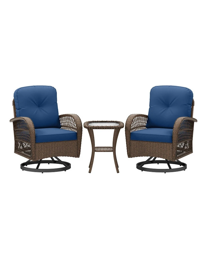 Sugift Patio Swivel Rocker Set with Tempered Glass Side Table and Thick Cushions