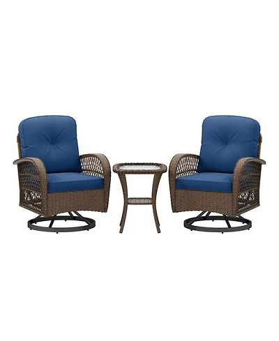 Sugift Patio Swivel Rocker Set with Tempered Glass Side Table and Thick Cushions