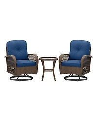 Sugift Patio Swivel Rocker Set with Tempered Glass Side Table and Thick Cushions