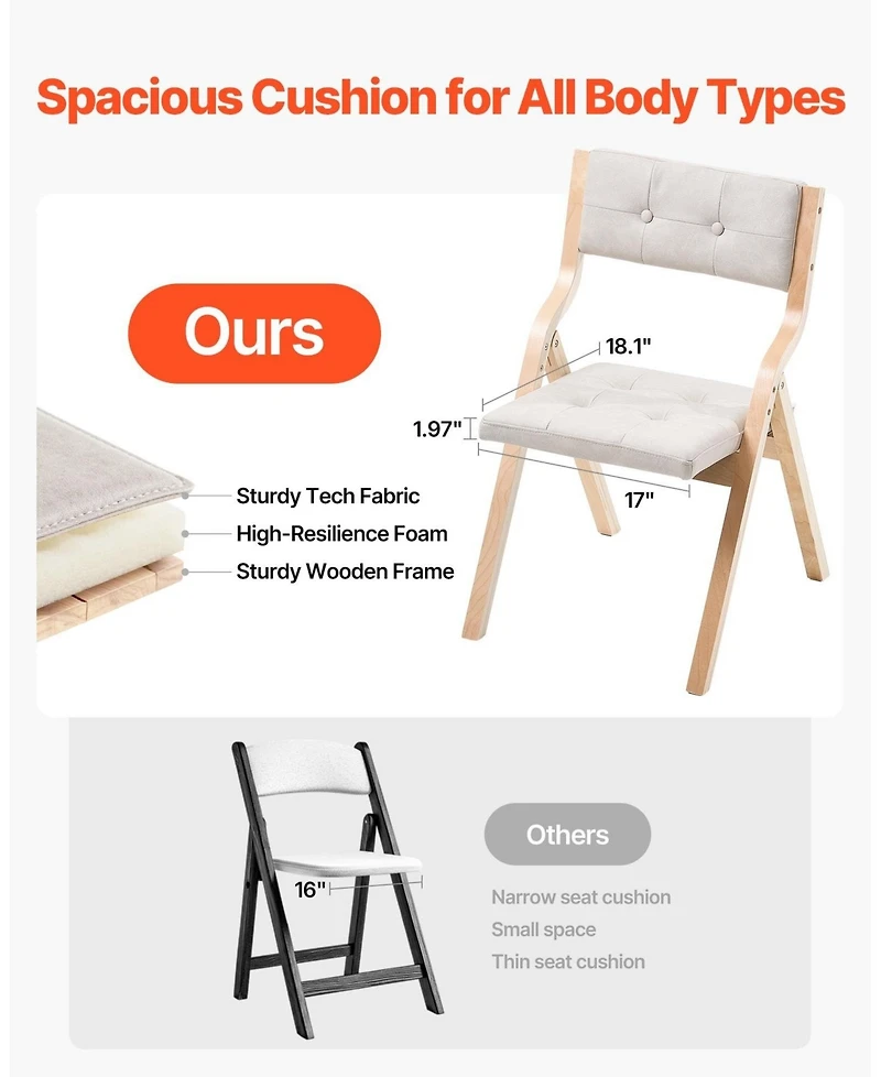 Sugift Set of 4 Wooden Folding Chairs with Cushion Padded Dining Chairs for Kitchen Office Wedding Party