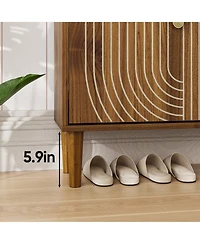Boyel Living 23.6-Inch Freestanding Shoe Storage Cabinet with 2 Flip Drawers, Line Groove Entryway Organizer with Adjustable Shelves and Metal Handles
