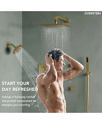 Everstein Thermostatic Dual Showerheads System Wall Mount 12" High-Pressure Rainfall Shower Faucet with Handheld Spray and Body Jet