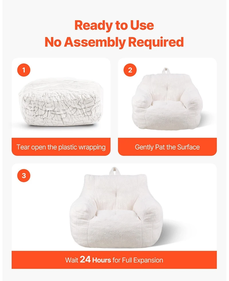 Sugift 3 Feet Bean Bag Chair with Soft Armrests Storage Pocket 25D Memory Foam Teddy Velvet Cover
