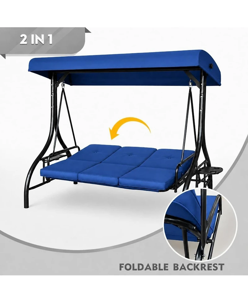 gaomon 3-Seat Outdoor Patio Swing Chair with Canopy and Cushions, Heavy-Duty Steel Frame