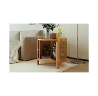 Flynama Round Rotating Coffee Table Rattan Hidden Storage Mdf Modern Living Room Table