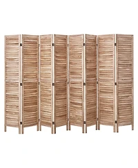 Slickblue 8 Panel Folding Wood Privacy Screen, Tall Louvered Room Divider for Bedroom Living Office