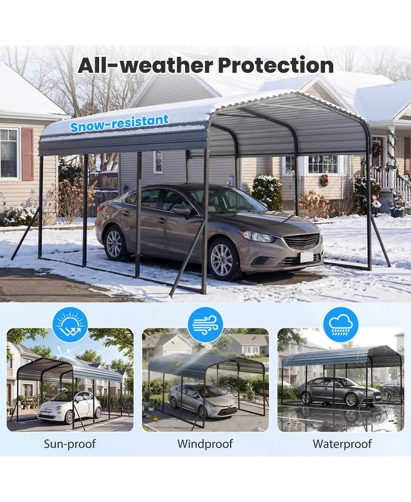 Sugift 10 x 14.5 Ft Heavy-Duty Carport Outdoor Galvanized Steel Garage Shelter with Leak-Proof Roof