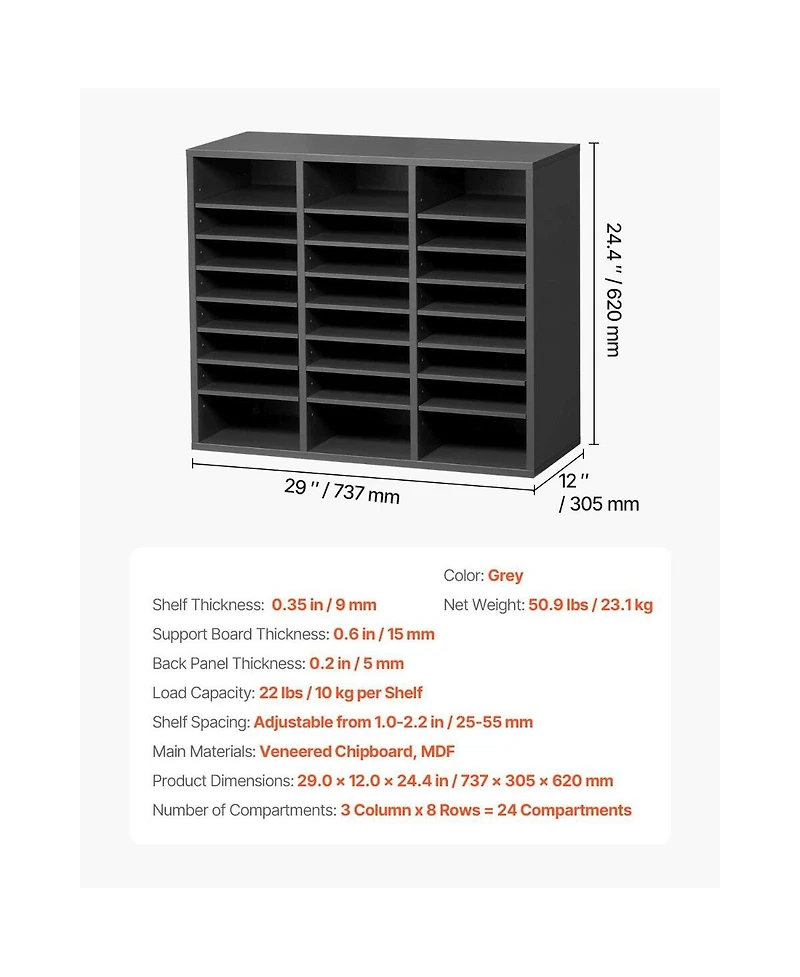 Slickblue 24 Compartment Literature Organizer with Adjustable Shelves