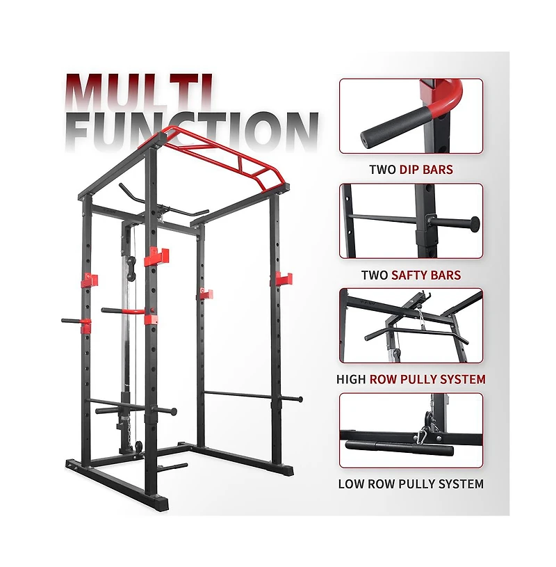 Sevorley Multi-Function Power Rack Home Gym with Lat Pulldown, Pull-Up Bar, Dip Bars, J-Hooks, Safety Bars, 1000-Lb Capacity