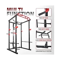 Sevorley Multi-Function Power Rack Home Gym with Lat Pulldown, Pull-Up Bar, Dip Bars, J-Hooks, Safety Bars, 1000-Lb Capacity