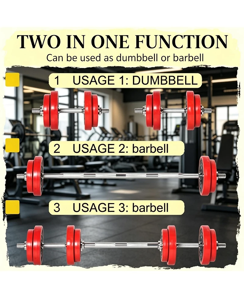Sevorley 44 lb Adjustable Dumbbell and Barbell Set, 2-in-1 Free Weight Kit with Plates, Connecting Rod and Spin Lock Nuts