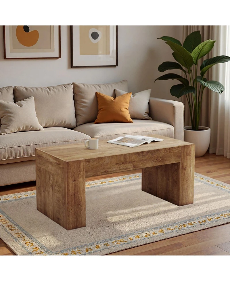 Flynama 48 Inch Farmhouse Wooden Coffee Table with Hidden Drawer