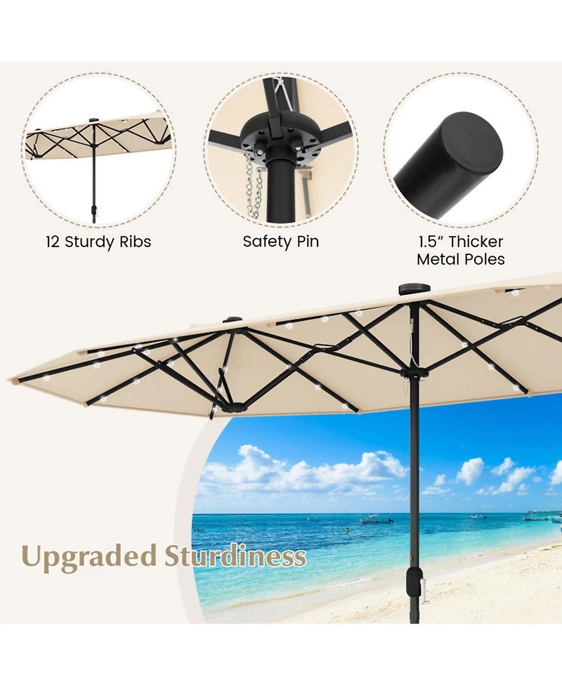Sugift Double-Sided Patio Umbrella with Solar Lights for Garden Pool Backyard