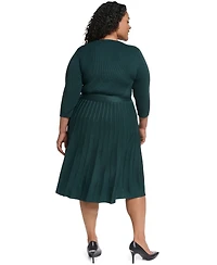 Eliza J Plus Fit & Flare Ribbed-Knit Midi Dress