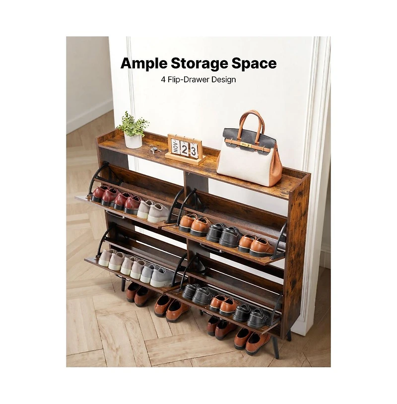 Slickblue Wooden Shoe Storage Cabinet with 4 Flip Drawers, Space-Saving Organizer for Home Entryway