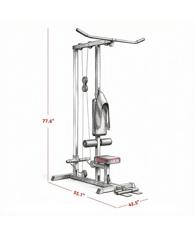 Sevorley Lat Pulldown Machine with Adjustable Seat, Flip Footplate, Dual Pulley - Heavy-Duty Steel Home Gym