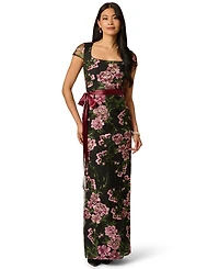 Adrianna Papell Women's Cascading Floral Column Square-Neck Gown