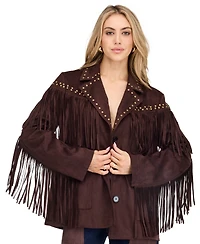 Kittenish Women's Montana Faux-Suede Studded Fringe Jacket