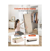 Slickblue Folding Storage Ottoman Bench with Large Hidden Storage, Linen End of Bed for Home