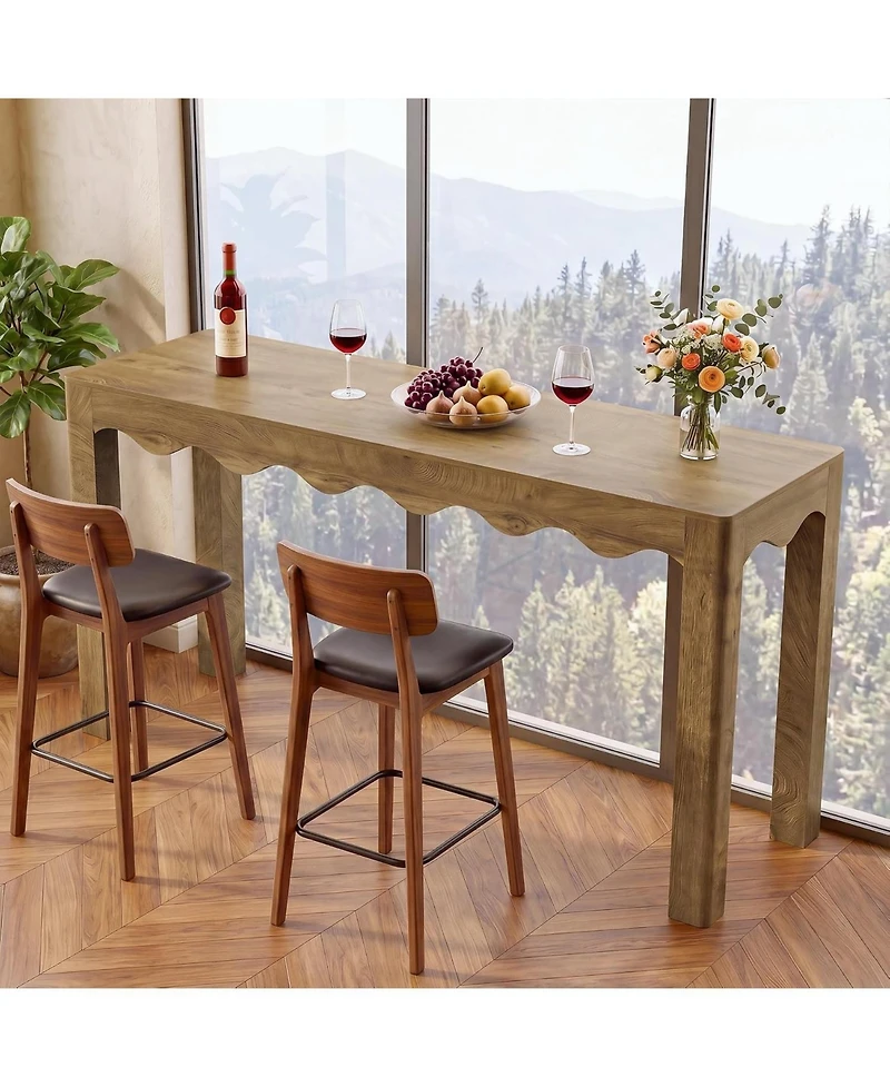 Tribesigns Bar Table, Counter Height Pub Table with Wavy Curved Apron