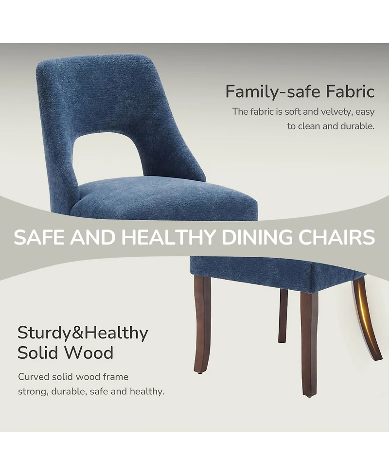Flynama Set of 2 Chenille Tufted Rubberwood Legs Space-Saving Dining Chairs