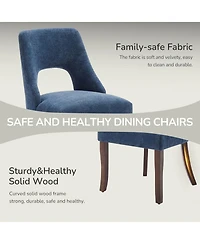 Flynama Set of 2 Chenille Tufted Rubberwood Legs Space-Saving Dining Chairs