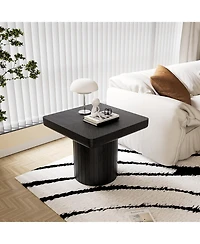 flynama 23.6" Modern Square End Table, Solid Wood Veneer Parquet Top with Grooved Cylindrical Base