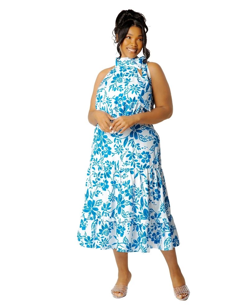 Buxom Couture Plus Floral Halter Neck Midi Dress
