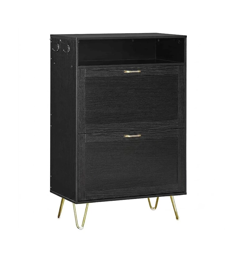 Slickblue Entryway Shoe Cabinet with 2 Flip-Down Tipping Drawers