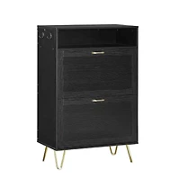 Slickblue Entryway Shoe Cabinet with 2 Flip-Down Tipping Drawers