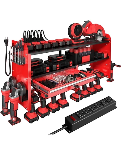 Xdovet Power Tool Organizer Wall Mount Drill Rack Holder Charging Station Locking Drawers