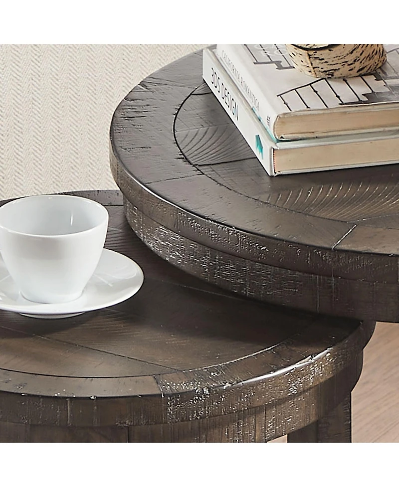 Flynama 2Piece Solid Wood Round Side Table Set Mid Century Nesting Coffee Table