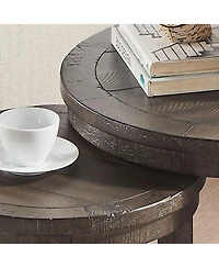 Flynama 2Piece Solid Wood Round Side Table Set Mid Century Nesting Coffee Table