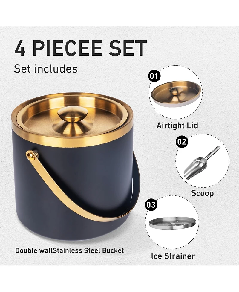 Piscifun Insulated Stainless Steel Ice Bucket With Scoop Sealed Lid For Cocktail Bar Parties