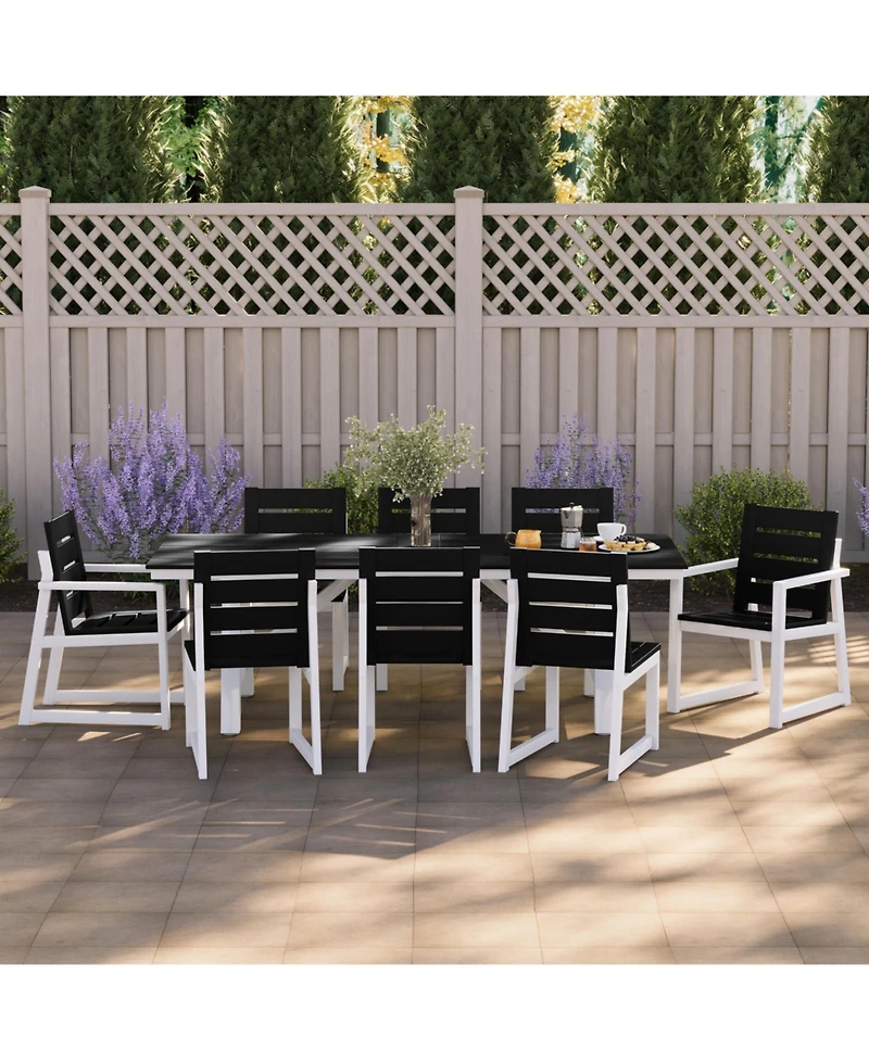 WestinTrends 9-Piece Hdpe Outdoor Furniture Patio Dining Table With Umbrella Hole and Chairs Set For 8