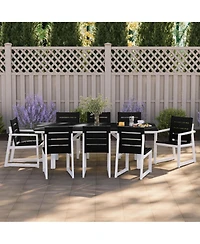 WestinTrends 9-Piece Hdpe Outdoor Furniture Patio Dining Table With Umbrella Hole and Chairs Set For 8