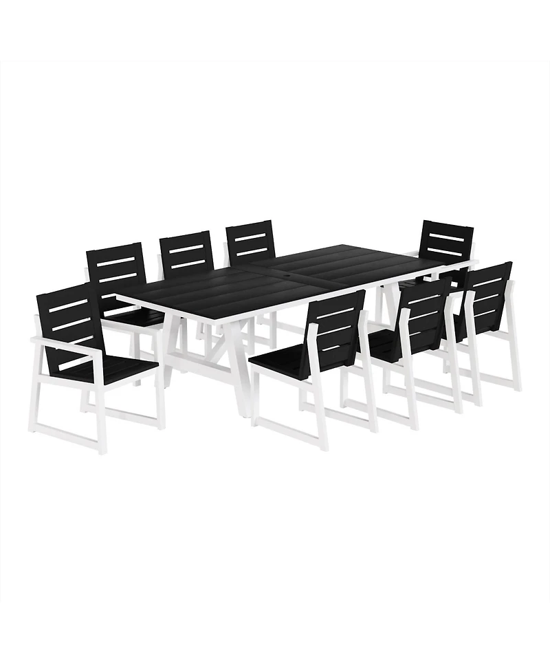 WestinTrends 9-Piece Hdpe Outdoor Furniture Patio Dining Table With Umbrella Hole and Chairs Set For 8