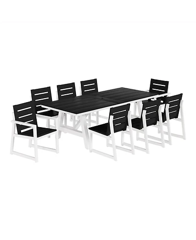 WestinTrends 9-Piece Hdpe Outdoor Furniture Patio Dining Table With Umbrella Hole and Chairs Set For 8