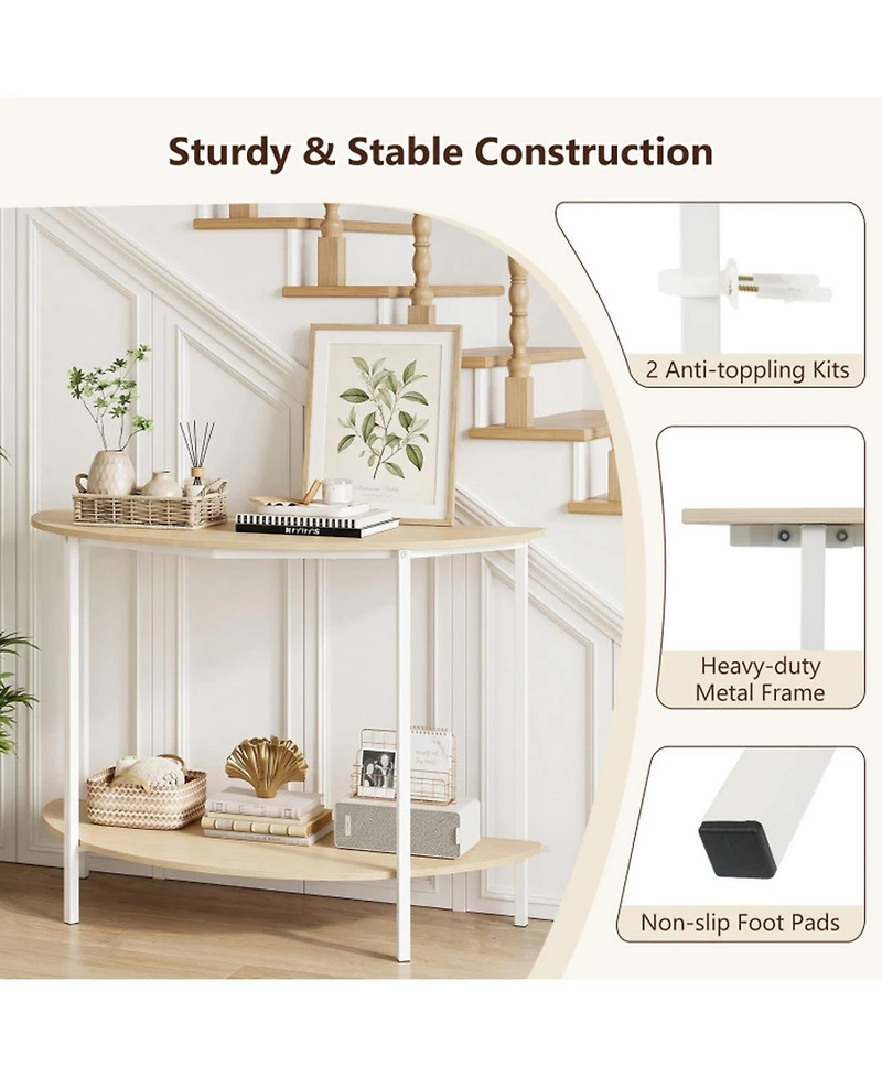 Sugift 40 in Half Moon 2-Tier Console Table with Storage Shelf for Entryway