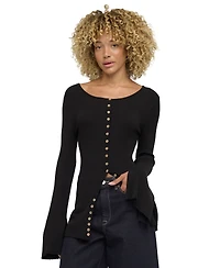 Blank Nyc Women's Ribbed-Knit Bell-Sleeve Button-Up Top